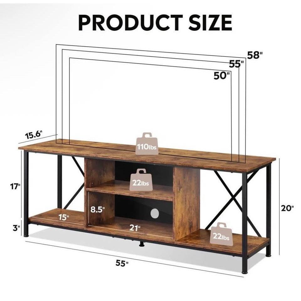 "17 stories Nectaria 55"" TV Stand for 65 Inch TV with Open Shelves, Industrial TV Console with Adju