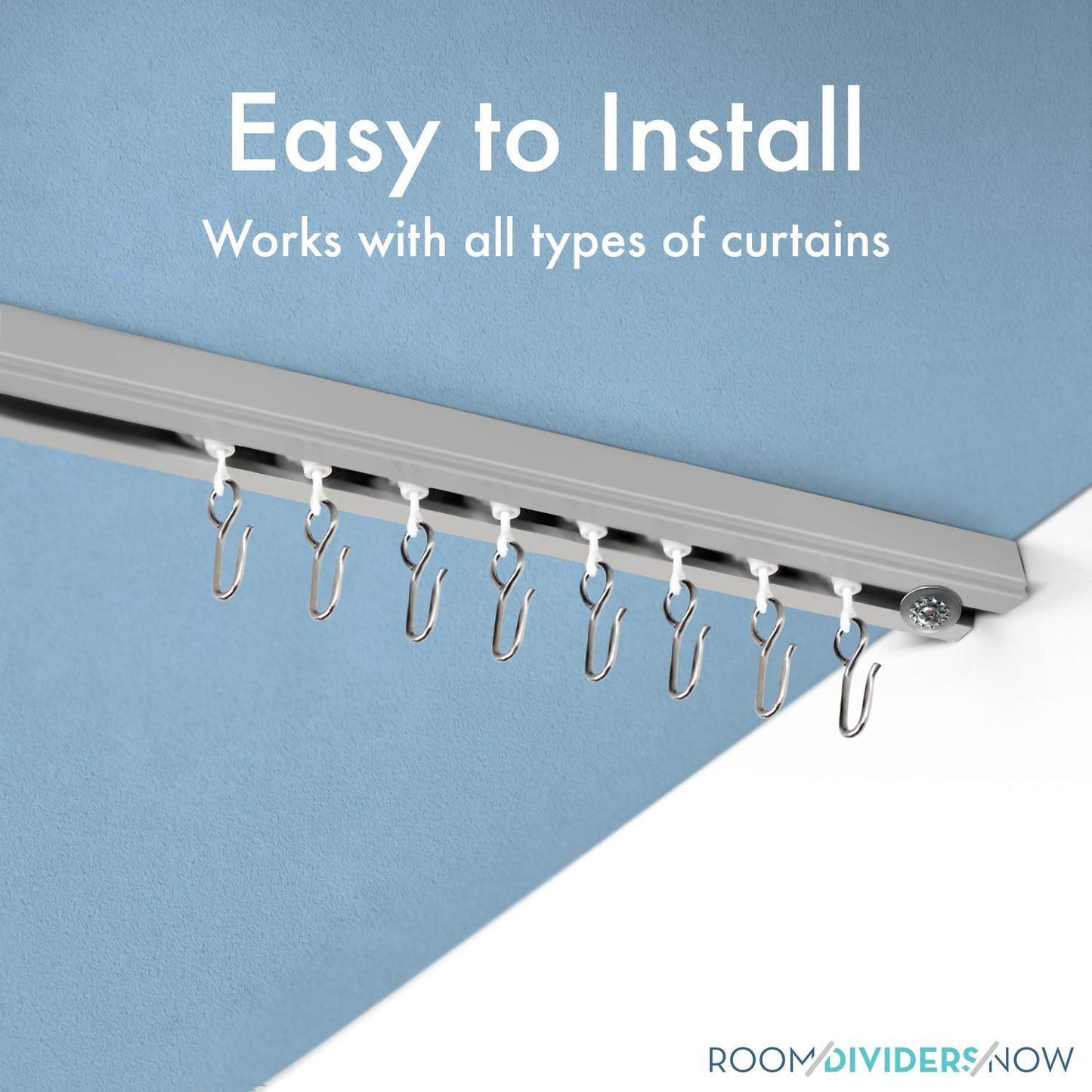 Room/Dividers/Now Corner Ceiling Track Set for Curtains with Hooks - 90 Degree Angle (Silver) | Ceiling Curtain Track Set for Corner | Curved Curtain - Selzalot