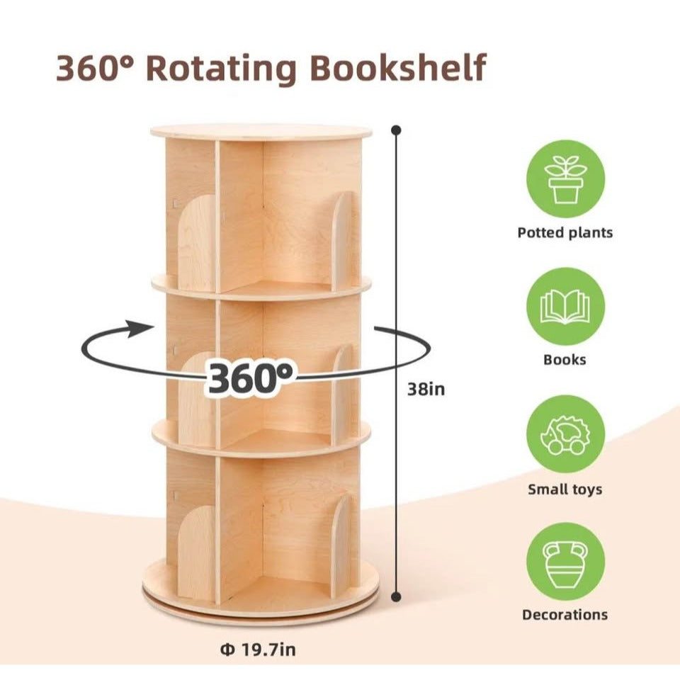 Ebern Designs Rotating Bookshelf, Small Footprint, Large Capacity Corner Bookcase