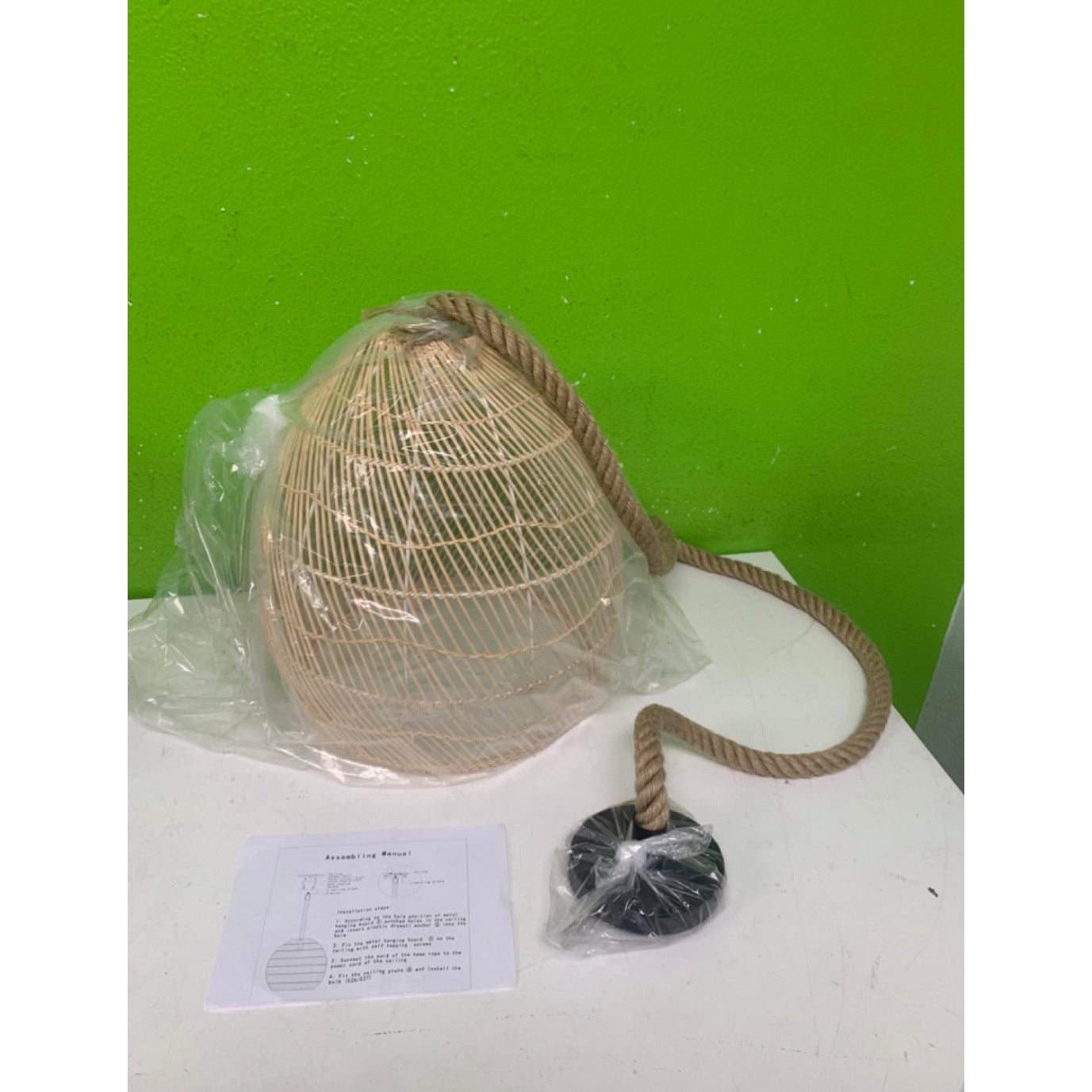 WalmHomie Hand Woven Pendant Light Rattan Lamp Shade,Rope Lamp - Selzalot