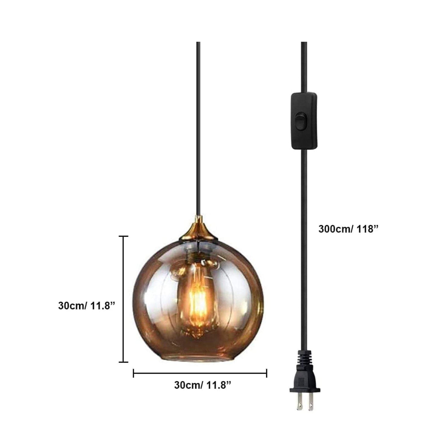 Bepuzz Plug in Glass Pendant Light Mid Century Ceiling Pendant Light Fixtures Globe Glass Shade Hanging Light Fixtures Single Hanging Pendant Lamp for Bedroom Living Room Hallway Foyer (Amber) - Selzalot