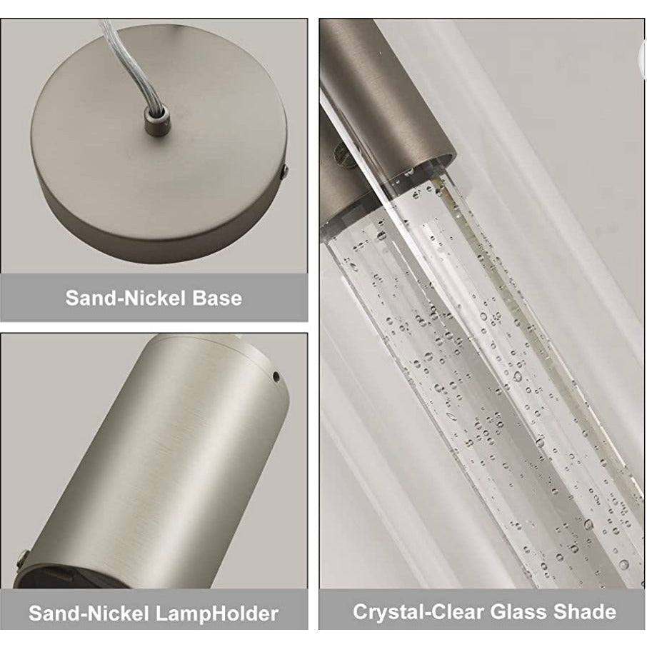 huong son Bubble Glass Pendant Lights Sand-Nickel Brushed, Mini Cylinder Pendant Light Fixture with Glass Shade, Indoor Pendant Lighting Adjustable Length, GU10 4000K LED Bulb Included, 3 Pack - Selzalot