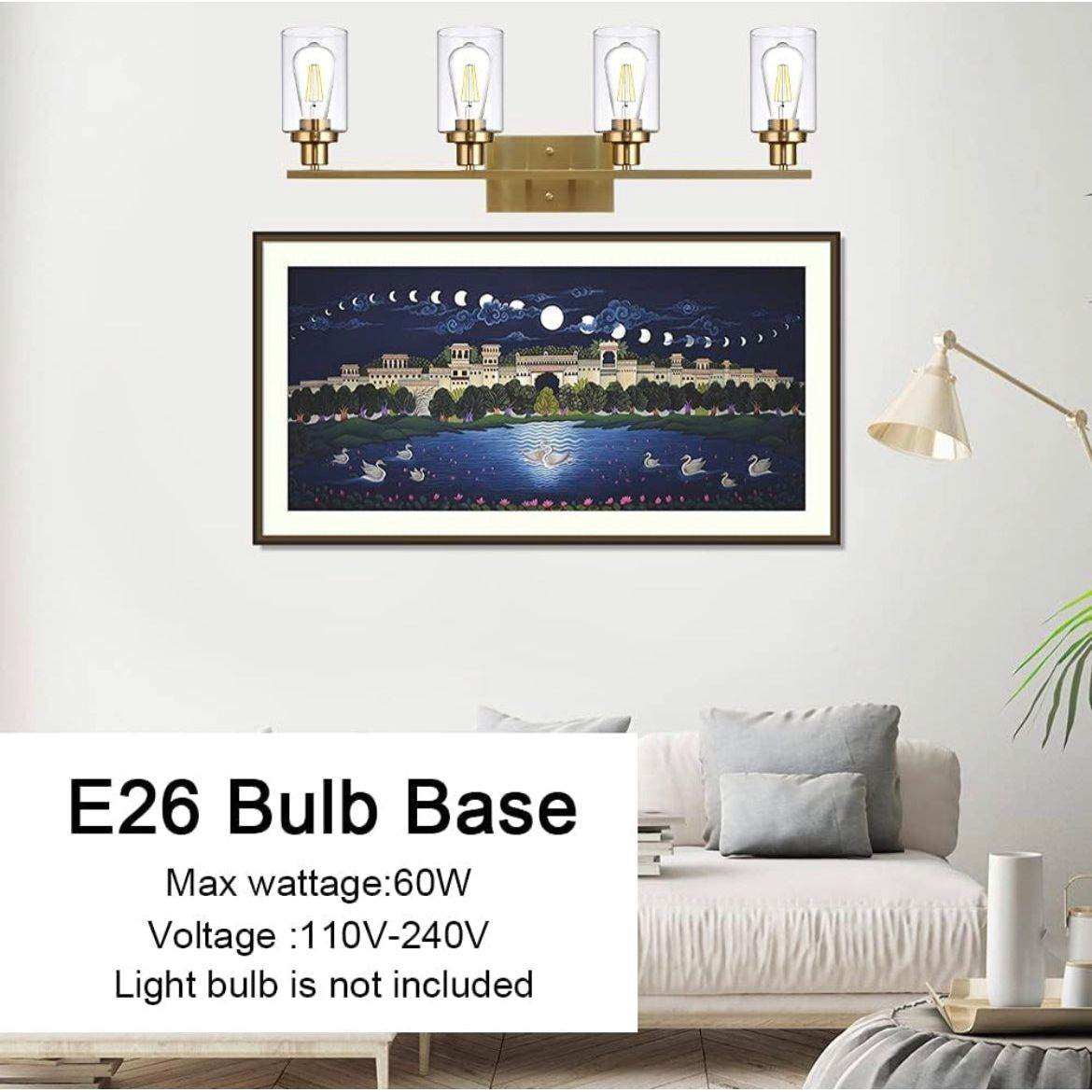 Vanity Lights Fixtures TULUCE 4 Light Bathroom Light Brass Gold Wall Light with Clear Glass Shade, Modern Bathroom Wall Sconce Lighting for Bath, Living Room, Bedroom, Stairs, Gallery, Restaurant - Selzalot