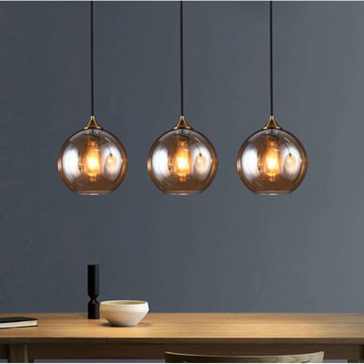 Bepuzz Plug in Glass Pendant Light Mid Century Ceiling Pendant Light Fixtures Globe Glass Shade Hanging Light Fixtures Single Hanging Pendant Lamp for Bedroom Living Room Hallway Foyer (Amber) - Selzalot