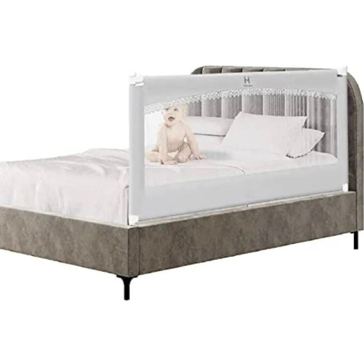 M MAYbabe extra long and tall grey bed rail for babies and toddlers on king or queen bed side, breathable mesh guard with child lock.