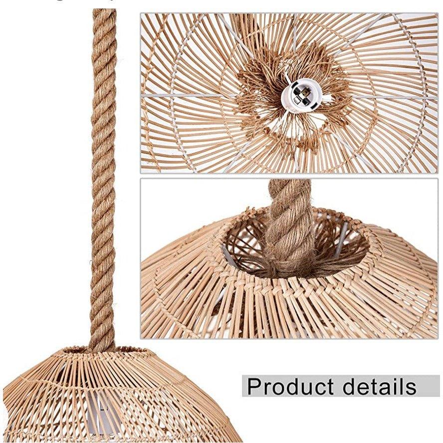 WalmHomie Hand Woven Pendant Light Rattan Lamp Shade,Rope Lamp - Selzalot