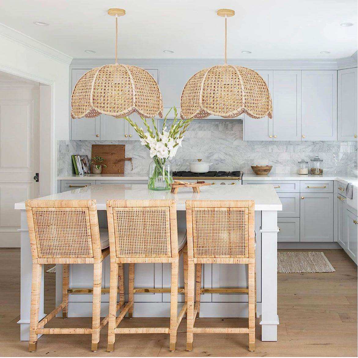 Arturesthome Indoor Hanging Ceiling Light Fixture, Hand Woven Vintage Lotus Flower Pendant Lamp Chandelier for Kitchen Living Room Bedroom Crafts Lampshade - Selzalot