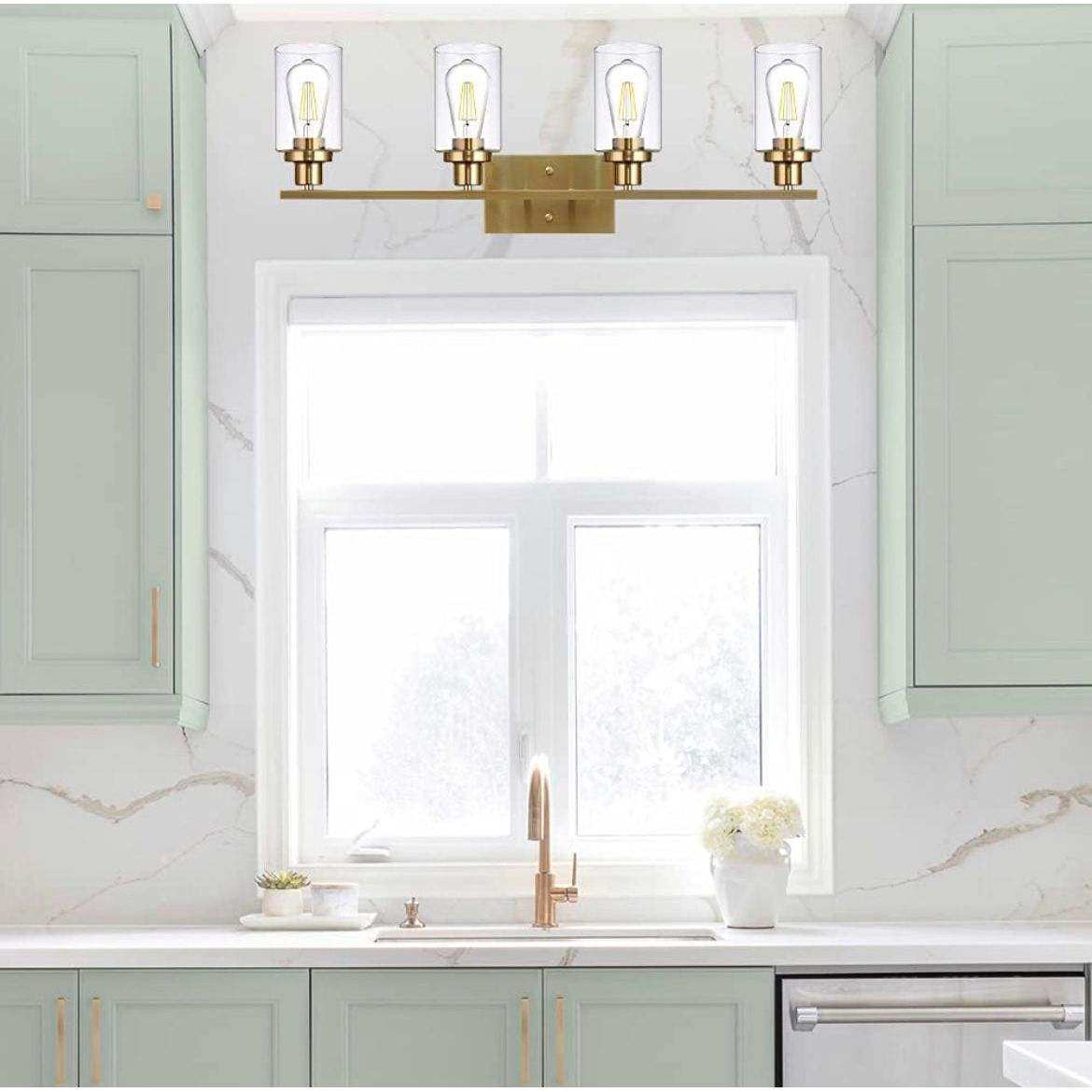 Vanity Lights Fixtures TULUCE 4 Light Bathroom Light Brass Gold Wall Light with Clear Glass Shade, Modern Bathroom Wall Sconce Lighting for Bath, Living Room, Bedroom, Stairs, Gallery, Restaurant - Selzalot