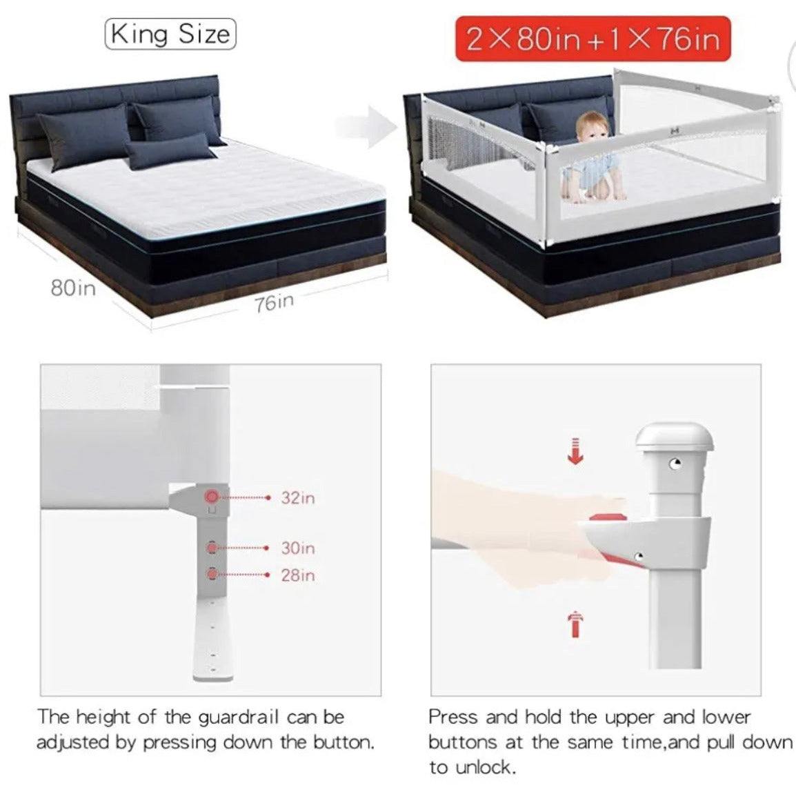 M MAYbabe Bed Rails for Babies and Toddlers, Extra Long and Tall Infants Bed Rail Guard Long Side of Kings or Queens(Grey-80inches) - Selzalot