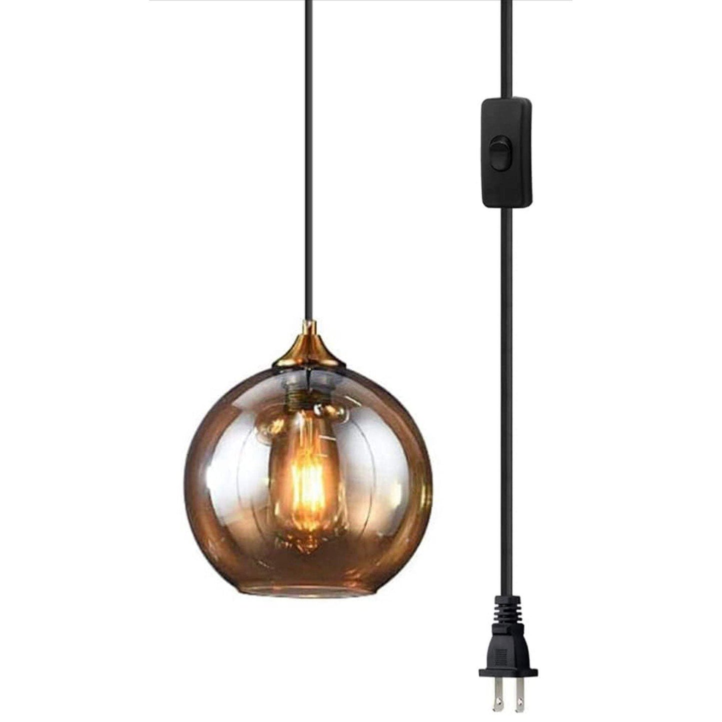 Bepuzz Plug in Glass Pendant Light Mid Century Ceiling Pendant Light Fixtures Globe Glass Shade Hanging Light Fixtures Single Hanging Pendant Lamp for Bedroom Living Room Hallway Foyer (Amber) - Selzalot