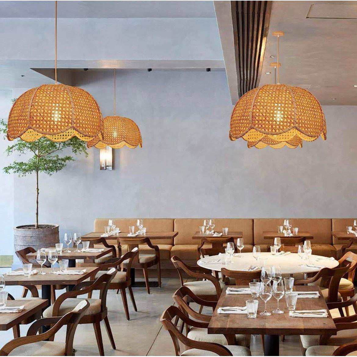 Arturesthome Indoor Hanging Ceiling Light Fixture, Hand Woven Vintage Lotus Flower Pendant Lamp Chandelier for Kitchen Living Room Bedroom Crafts Lampshade - Selzalot