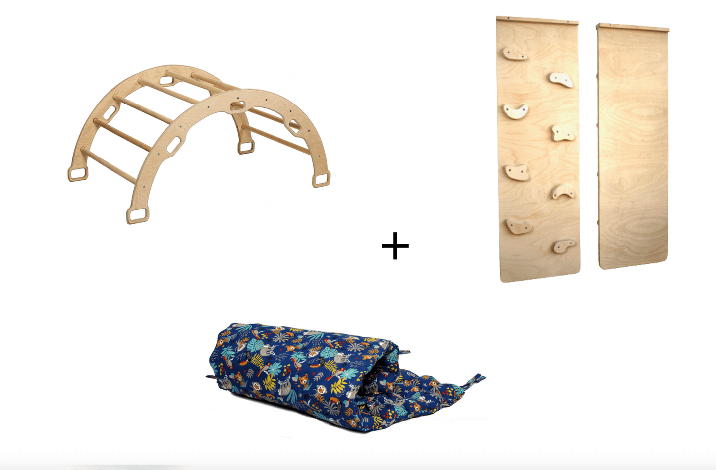 Montessori Arch Rocker wooden climbing arch with ramp and colorful pillow for toddler motor skill development and balance