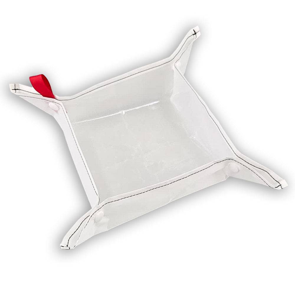 White ultralight portable dog bowl made from durable Challenge D50T fabric for hiking and travel