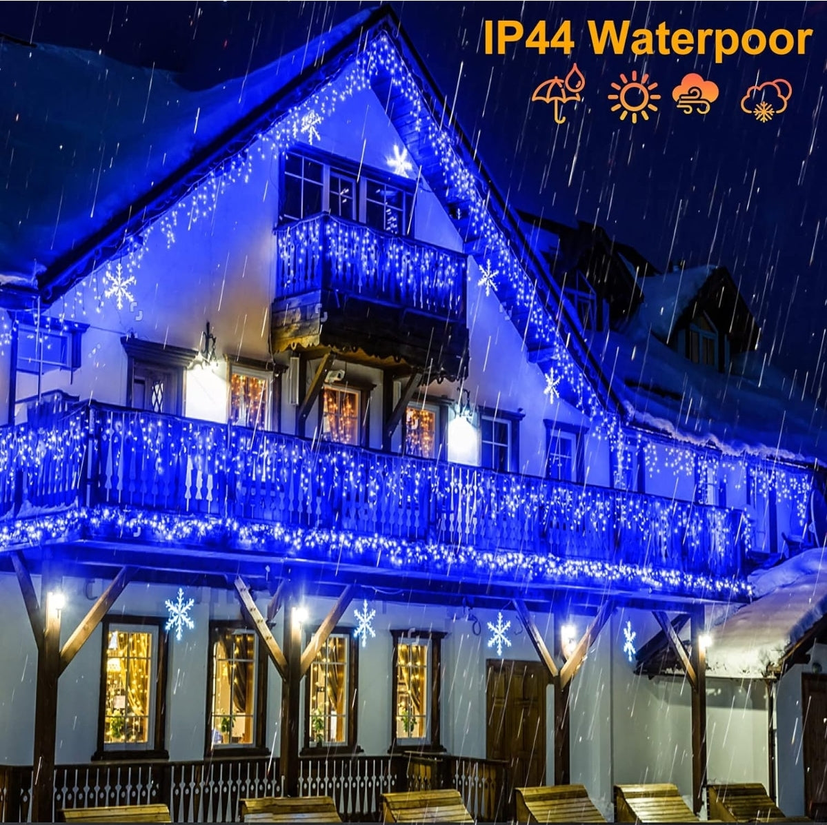 BRAND NEW NIELFOI 99ft Icicle Lights for Outside, Blue Christmas Lights Outdoor Indoor, 1216 LED Twinkle String Light with 228 Drops Short Curtain