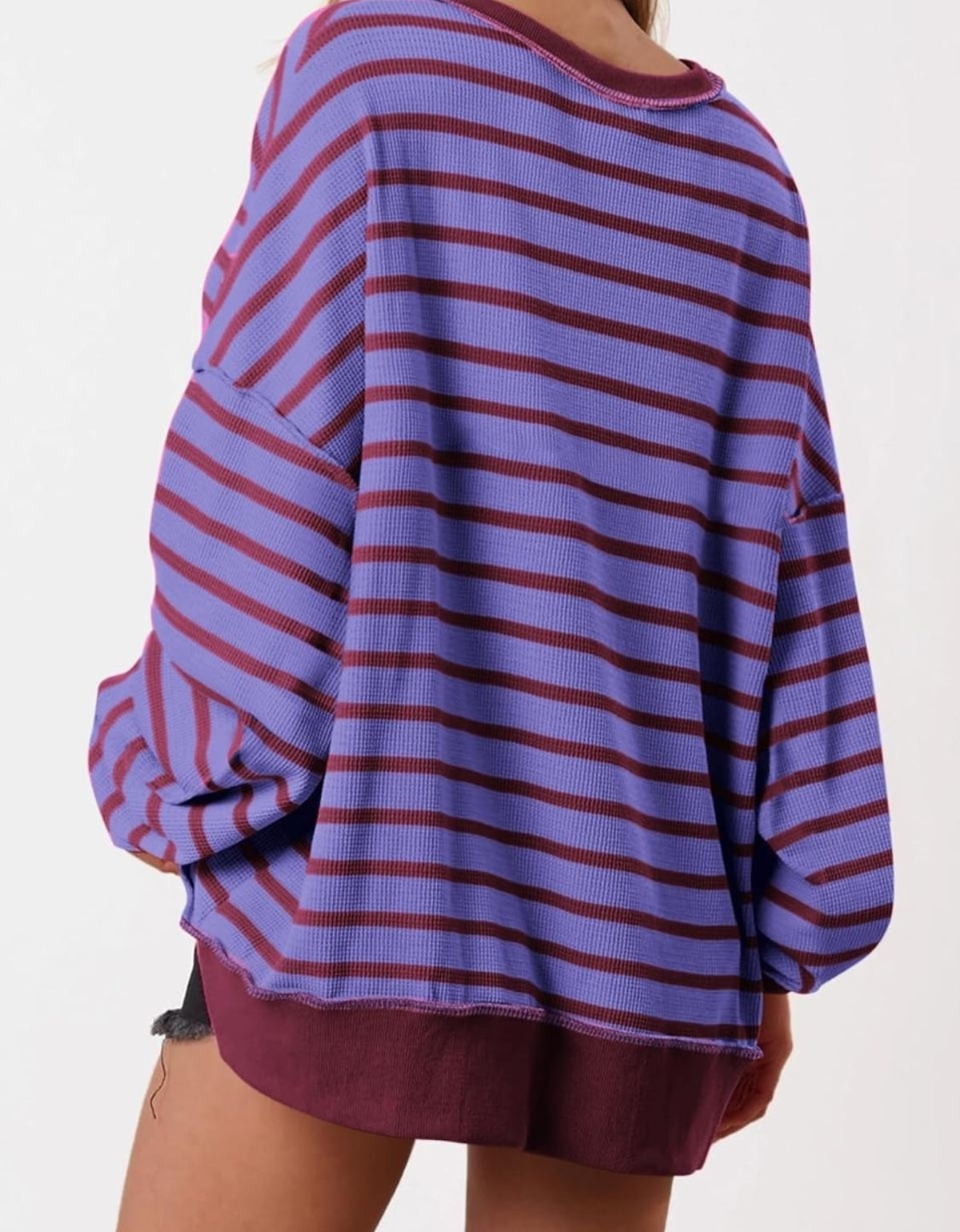 BRAND NEW PRETTYGARDEN Womens Fall 2025 Striped Oversized Sweatshirt Long Sleeve Button Up Henley Neck Waffle Knit Pullover Tunic Tops