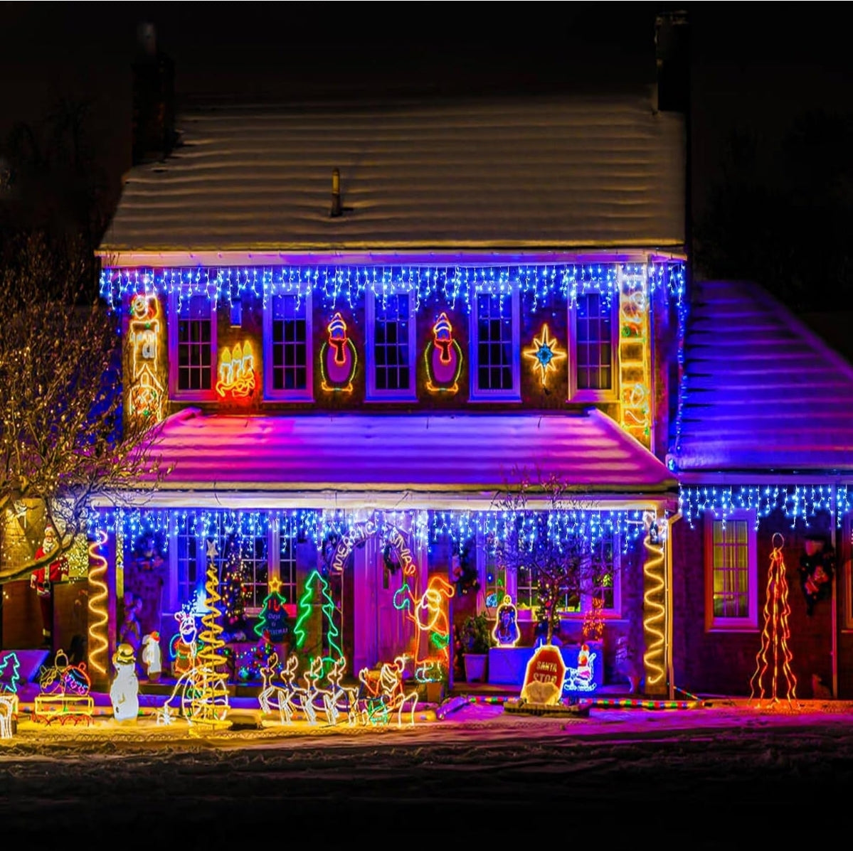 BRAND NEW NIELFOI 99ft Icicle Lights for Outside, Blue Christmas Lights Outdoor Indoor, 1216 LED Twinkle String Light with 228 Drops Short Curtain