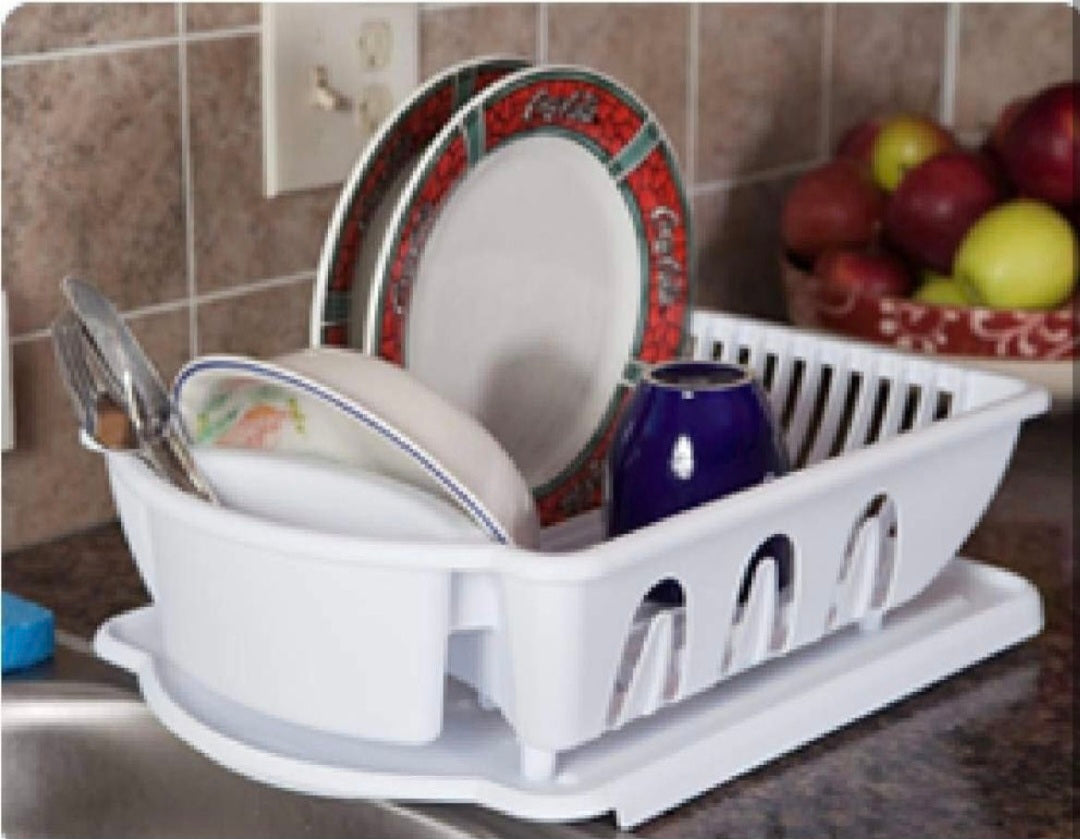 Tribello Sink Dish Drying Rack, Heavy Duty Hard Plastic Sink Set with Drainer (White)