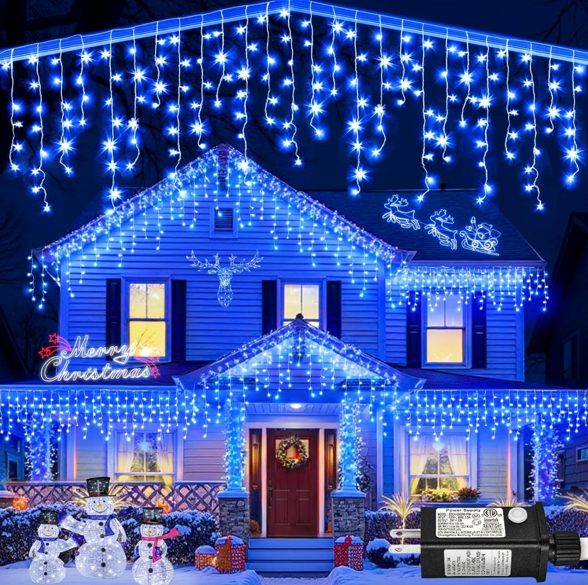 BRAND NEW NIELFOI 99ft Icicle Lights for Outside, Blue Christmas Lights Outdoor Indoor, 1216 LED Twinkle String Light with 228 Drops Short Curtain