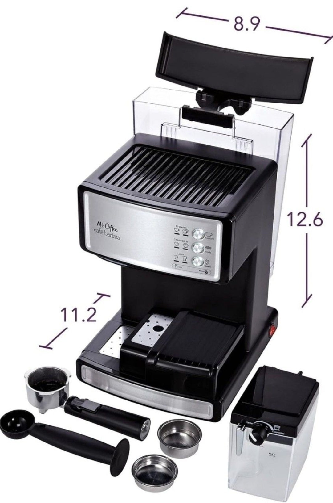 Used Mr. Coffee Espresso and Cappuccino Machine, Stainless Steel, Programmable Coffee Maker with Automatic Milk Frother, 15-Bar Pump, Ideal for Home B