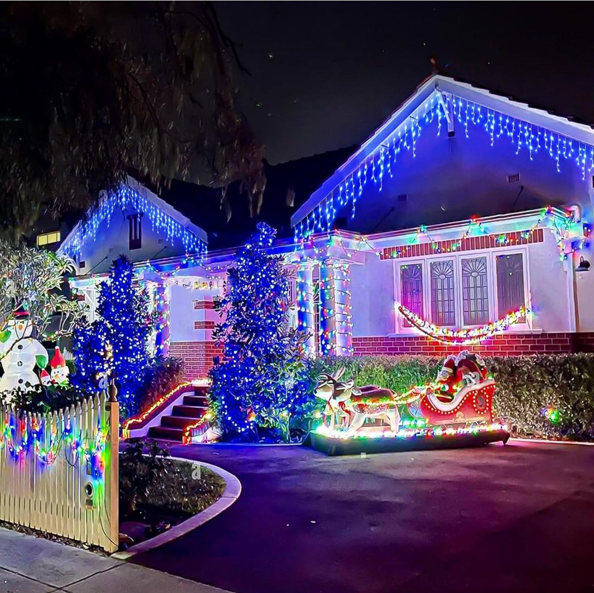 BRAND NEW NIELFOI 99ft Icicle Lights for Outside, Blue Christmas Lights Outdoor Indoor, 1216 LED Twinkle String Light with 228 Drops Short Curtain