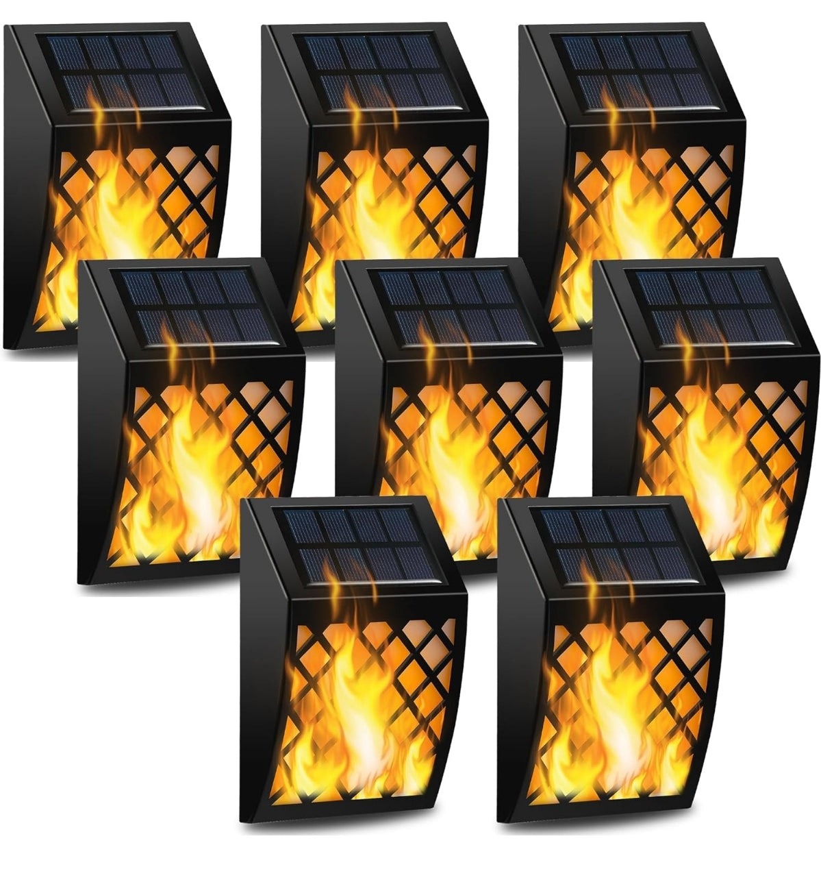 Open Box SEALED Dynaming Solar Flame Wall Lights Outdoor, 8 Pack Solar Powered Wall Lights, Flickering Flame Auto On/Off Wall Mounted Fence Deck Light