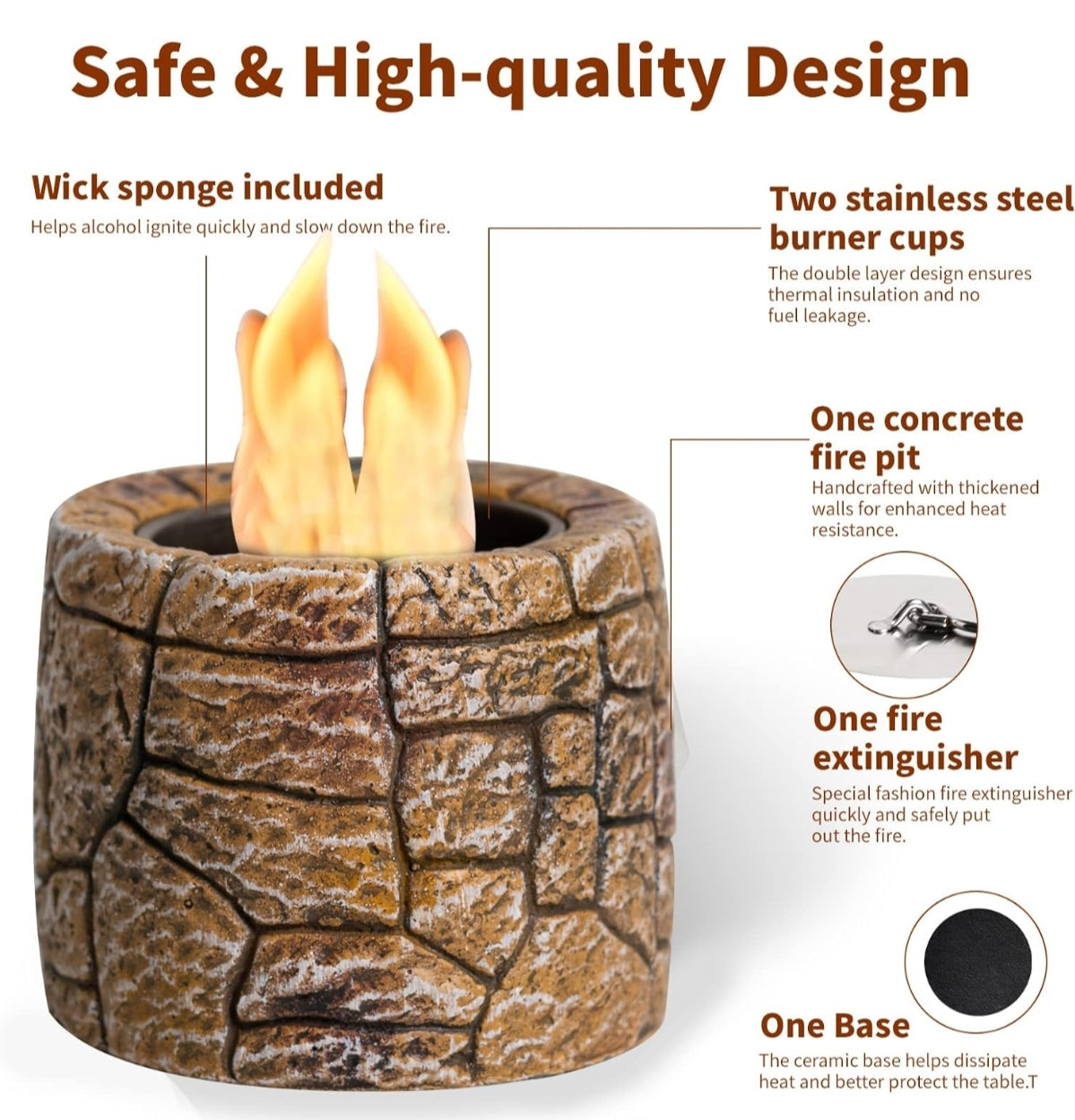 Open Box New KIZZBY Table Top Fire Pit Bowl - Stone Effect Tabletop Fireplace Indoor Outdoor Decor Portable Concrete Rubbing Alcohol Burner Smores Maker f