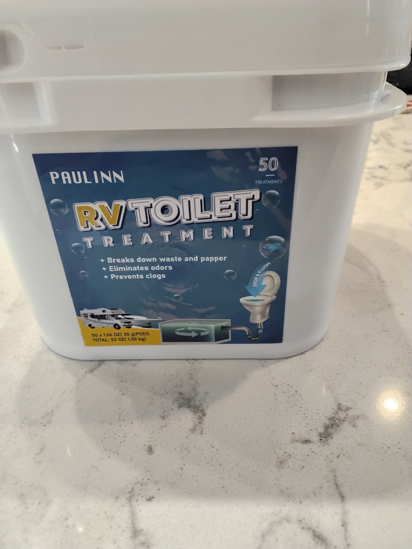 PAULINN RV Toilet Treatment Drop Ins, 50 Packs Septic Tank Treatment Pods Holding Tank Deodorizer for RV Black & Grey Water Tank Camper Mari
