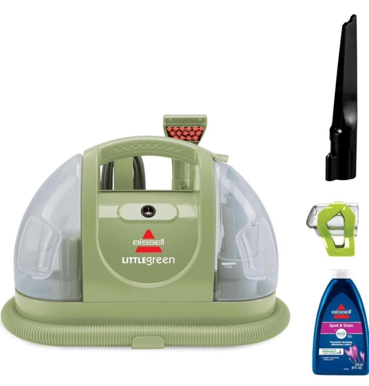 BISSELL Little Green portable carpet and upholstery cleaner with specialty tools and stain remover bottle