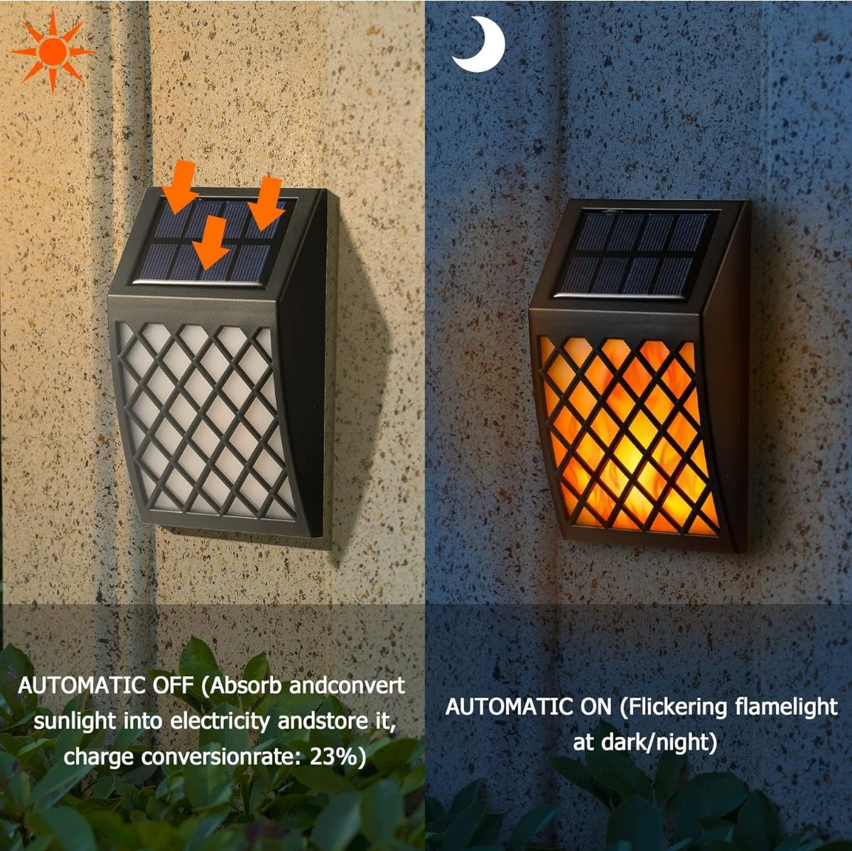 Open Box SEALED Dynaming Solar Flame Wall Lights Outdoor, 8 Pack Solar Powered Wall Lights, Flickering Flame Auto On/Off Wall Mounted Fence Deck Light