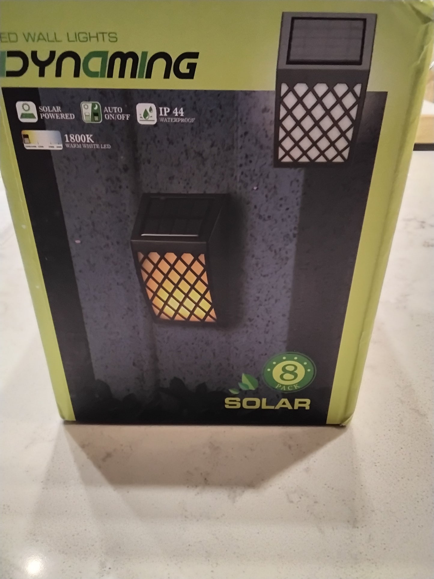 Open Box SEALED Dynaming Solar Flame Wall Lights Outdoor, 8 Pack Solar Powered Wall Lights, Flickering Flame Auto On/Off Wall Mounted Fence Deck Light