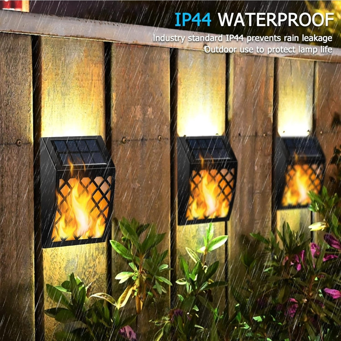 Open Box SEALED Dynaming Solar Flame Wall Lights Outdoor, 8 Pack Solar Powered Wall Lights, Flickering Flame Auto On/Off Wall Mounted Fence Deck Light