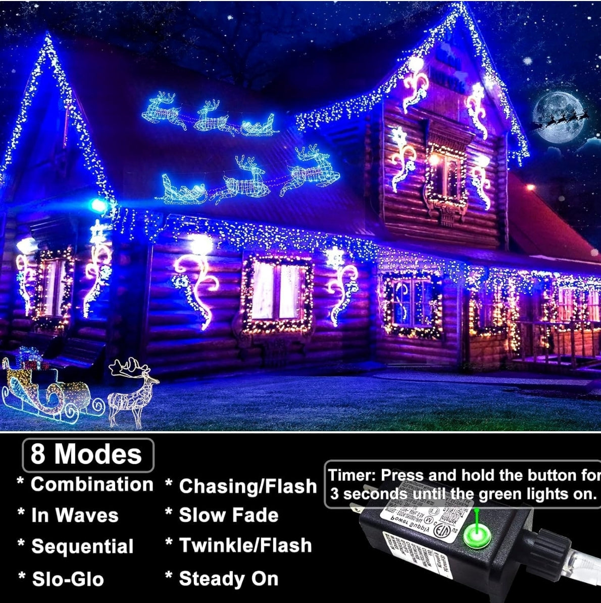 BRAND NEW NIELFOI 99ft Icicle Lights for Outside, Blue Christmas Lights Outdoor Indoor, 1216 LED Twinkle String Light with 228 Drops Short Curtain
