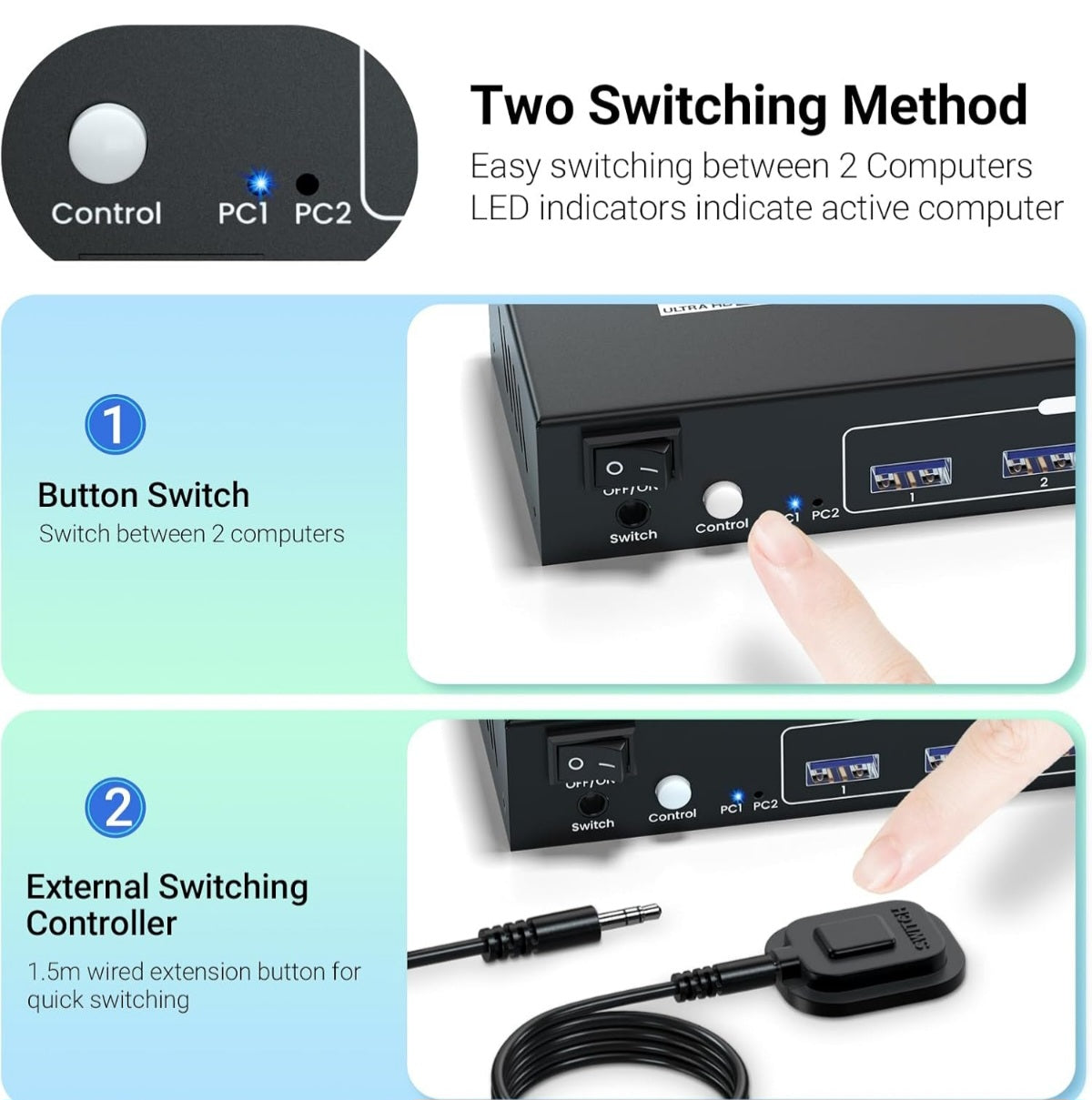 Open Box New Seiryruc HDMI KVM Switch 2 Minitors 2 Computers, USB 3.0 4K@60Hz Dual Monitor HDMI KVM Switch 2 in 2 Out for 2 PC Share 2 Monitors and 1
