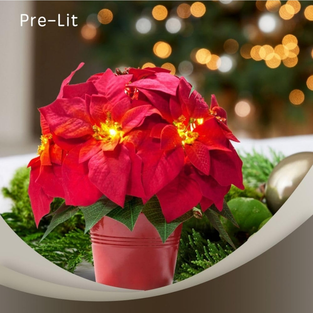 Open Box Homeseasons 2 Pack Christmas Decorations Pre-Lit Artificial Poinsettia Plant - LED Lighted Faux Poinsettia Flowers(Red,10inch)