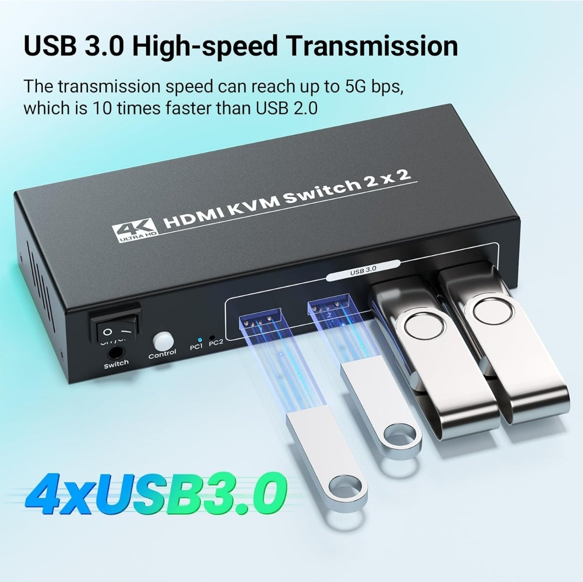 Open Box New Seiryruc HDMI KVM Switch 2 Minitors 2 Computers, USB 3.0 4K@60Hz Dual Monitor HDMI KVM Switch 2 in 2 Out for 2 PC Share 2 Monitors and 1