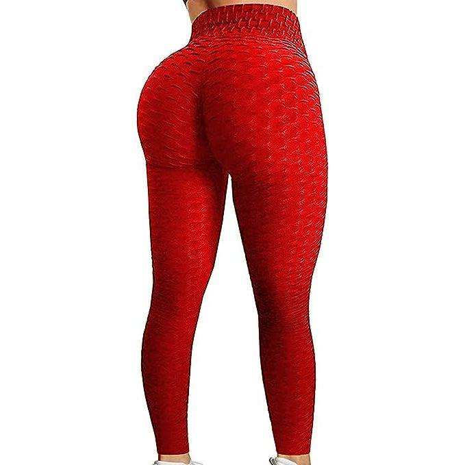Red high waist anti-cellulite women's leggings with push-up butt lift design for yoga and workout