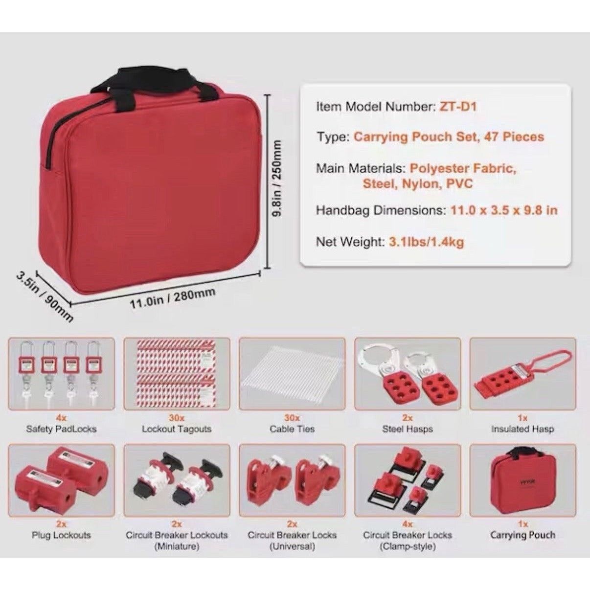 47-Pieces Electrical Lockout Tagout Kit, Safety Loto Kit with Padlocks, Tags, Ha