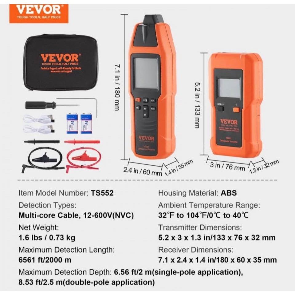 VEVOR Subterranean Wire Tracker, Up to 3 FT Detection Depth, Voltage Range 12-600V, Circuit and Line