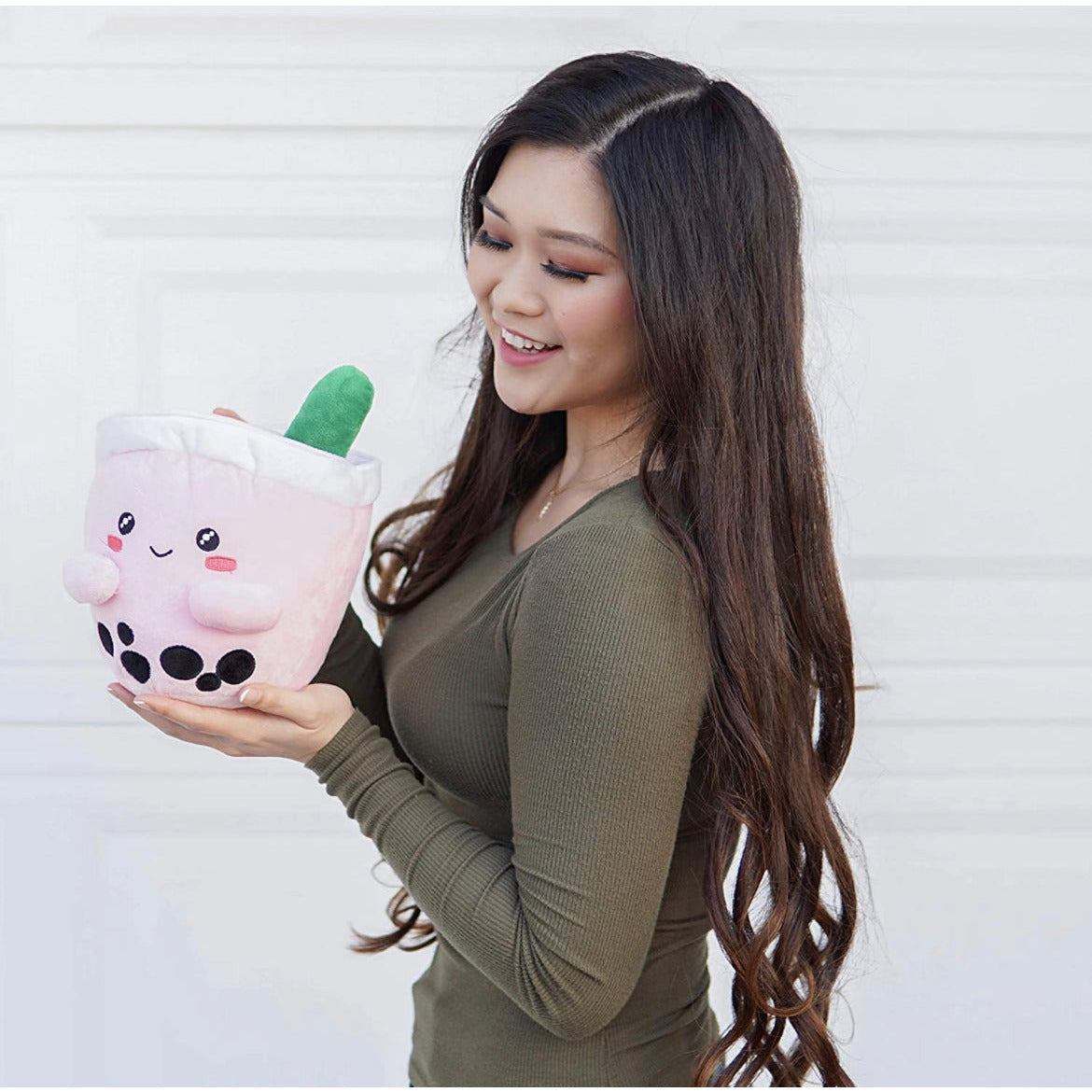 ABC Boba Tea Plush Pink Berry Cute Stuffed Animal Toy 10" - Selzalot