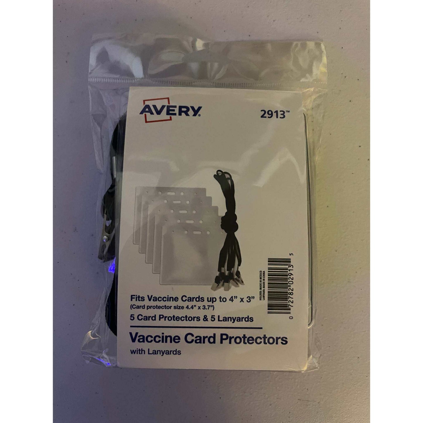 Avery CDC Vaccine Card Holders and Lanyards, 4" x 3", Landscape, 5 Prepunched ID Card Holders and Lanyards (02913)e - Selzalot