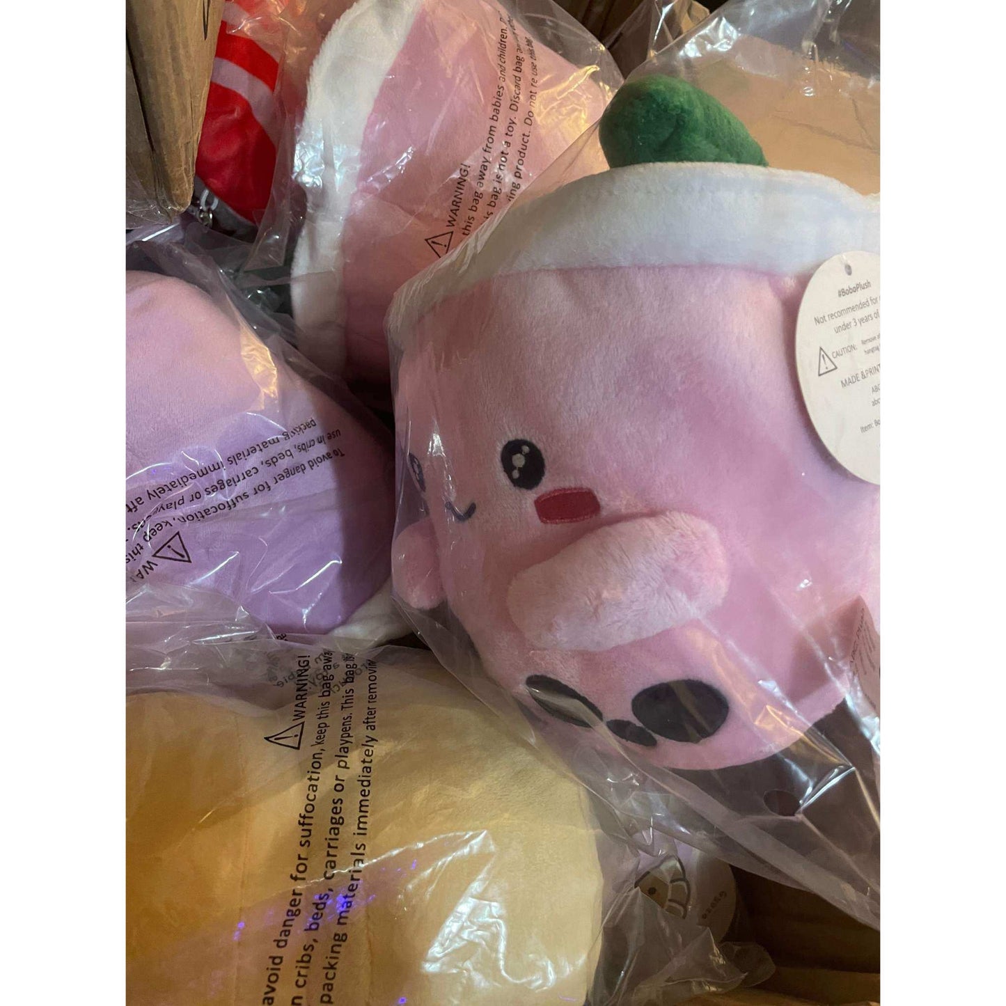 ABC Boba Tea Plush Pink Berry Cute Stuffed Animal Toy 10" - Selzalot