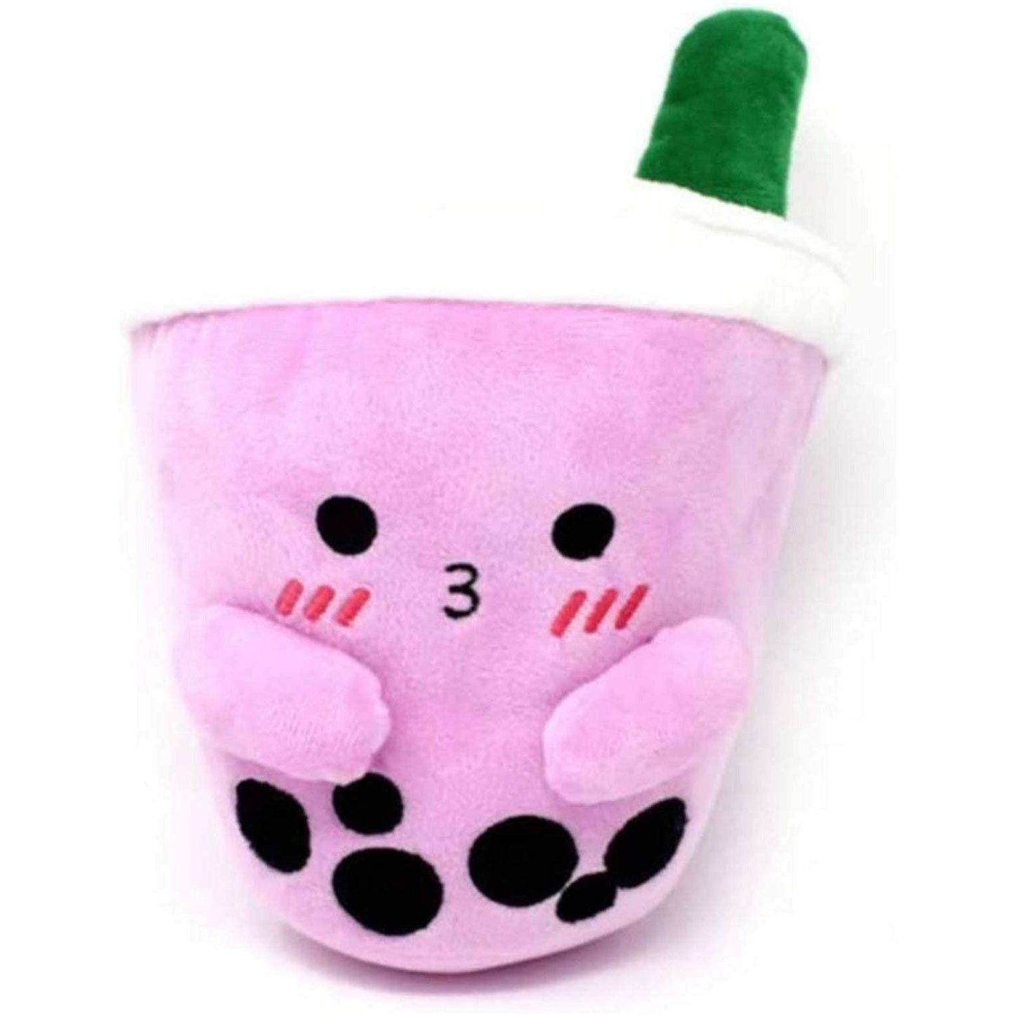 Purple ABC Boba Tea Plush stuffed toy with cute face and black tapioca pearls, 10 inches tall