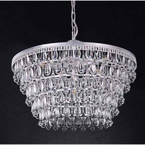 Wellmet 20 Inch Crystal Chandeliers, 6 Lights 5 Tiers Crystal Light, Adjustable Ceiling Pendant Lights, Modern Hanging Chandelier Lighting - Selzalot