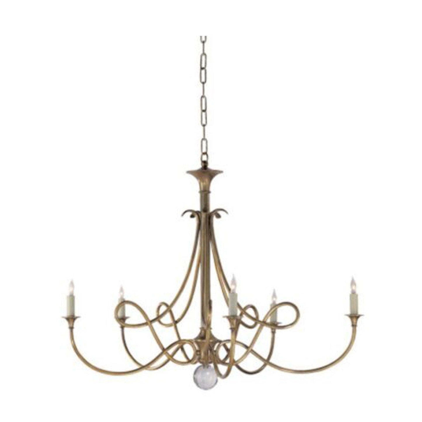 Eric Cohler Double Twist 5-light antique brass chandelier with candle style lights and adjustable chain hanging