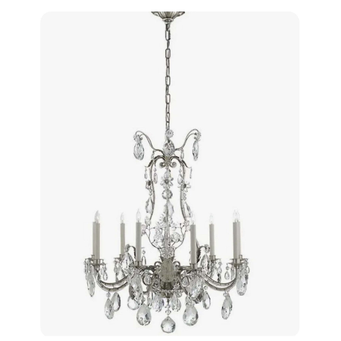 Yves 9-Light Chandelier by Thomas O'Brien with crystal accents and candelabra sockets in used condition