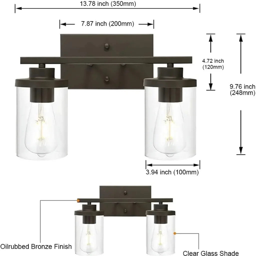QueeuQ Modern Sconces Wall Lighting 2-Lights with Clear Glass Shade Oil Rubbed Bronze Bathroom Vanity Light Fixtures - Selzalot