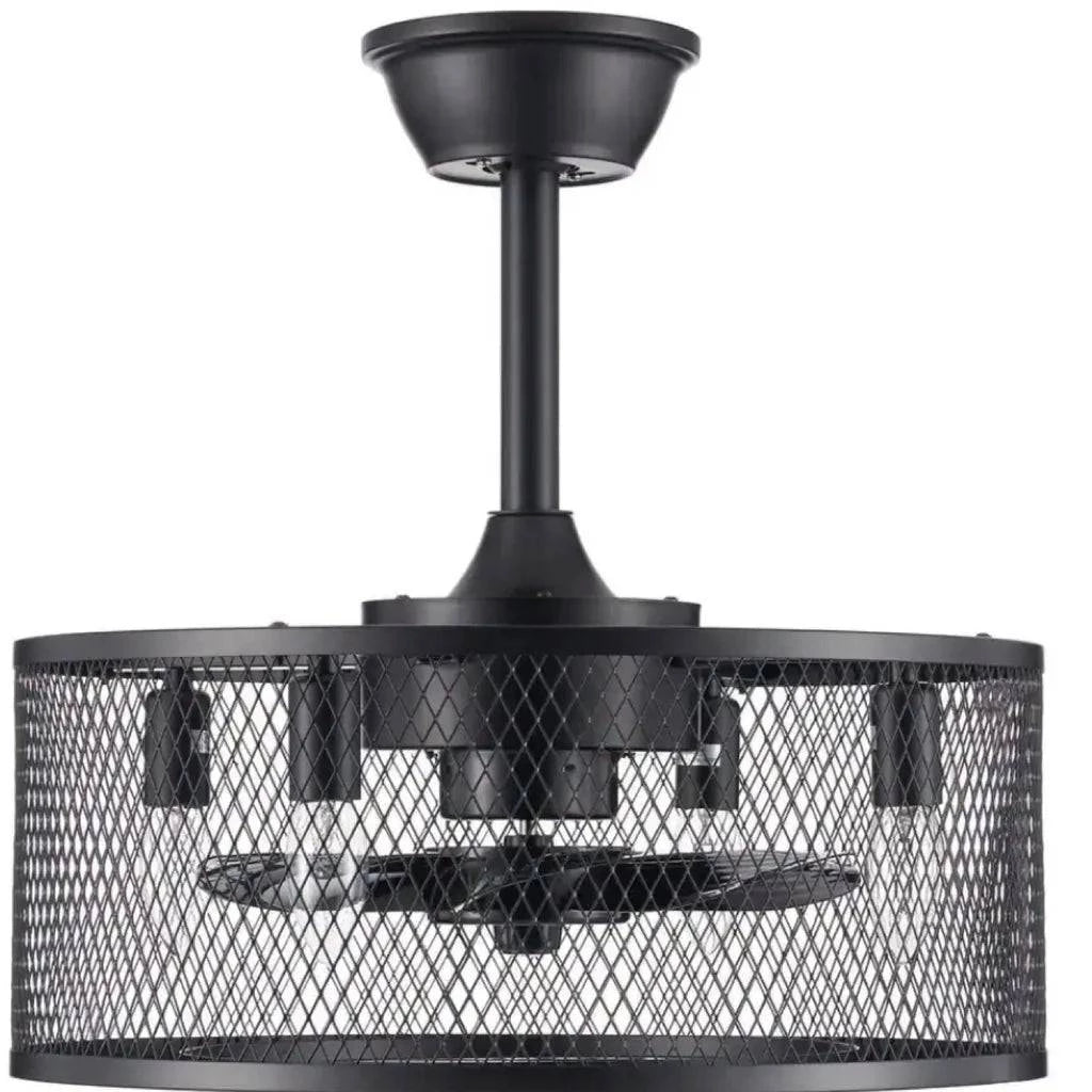 18 in. Indoor Black Industrial Caged Fandelier Ceiling Fan with Timer and Remote - Selzalot