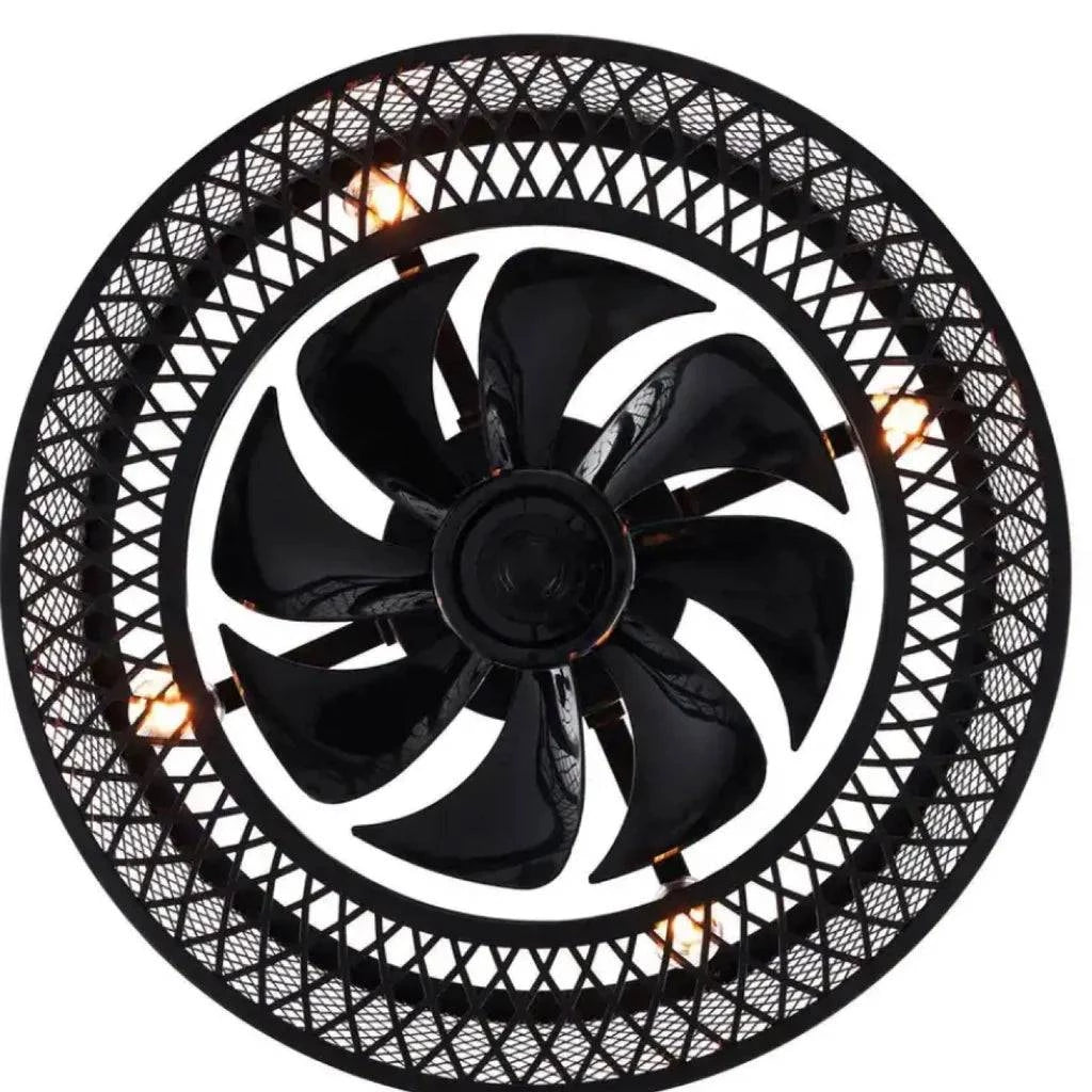 18 in. Indoor Black Industrial Caged Fandelier Ceiling Fan with Timer and Remote - Selzalot