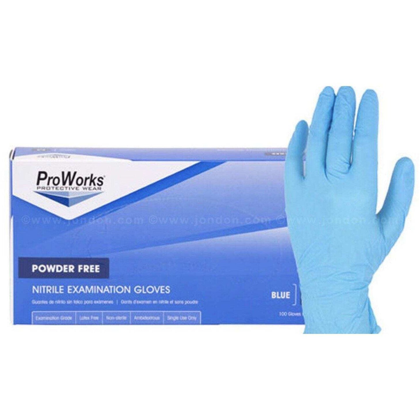 ProWorks Industrial Grade Nitrile Exam Gloves, 4 mil, blue, powder-free, 1000 pack.