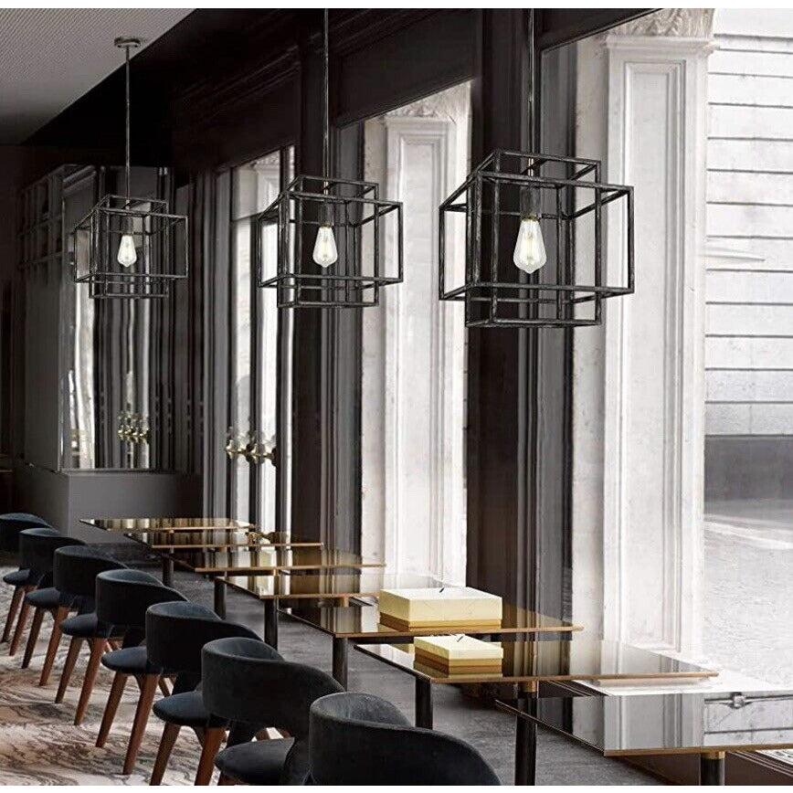 WOCHOS Antique Industrial Metal Farmhouse Chandelier 1-Light Rustic Square - Selzalot